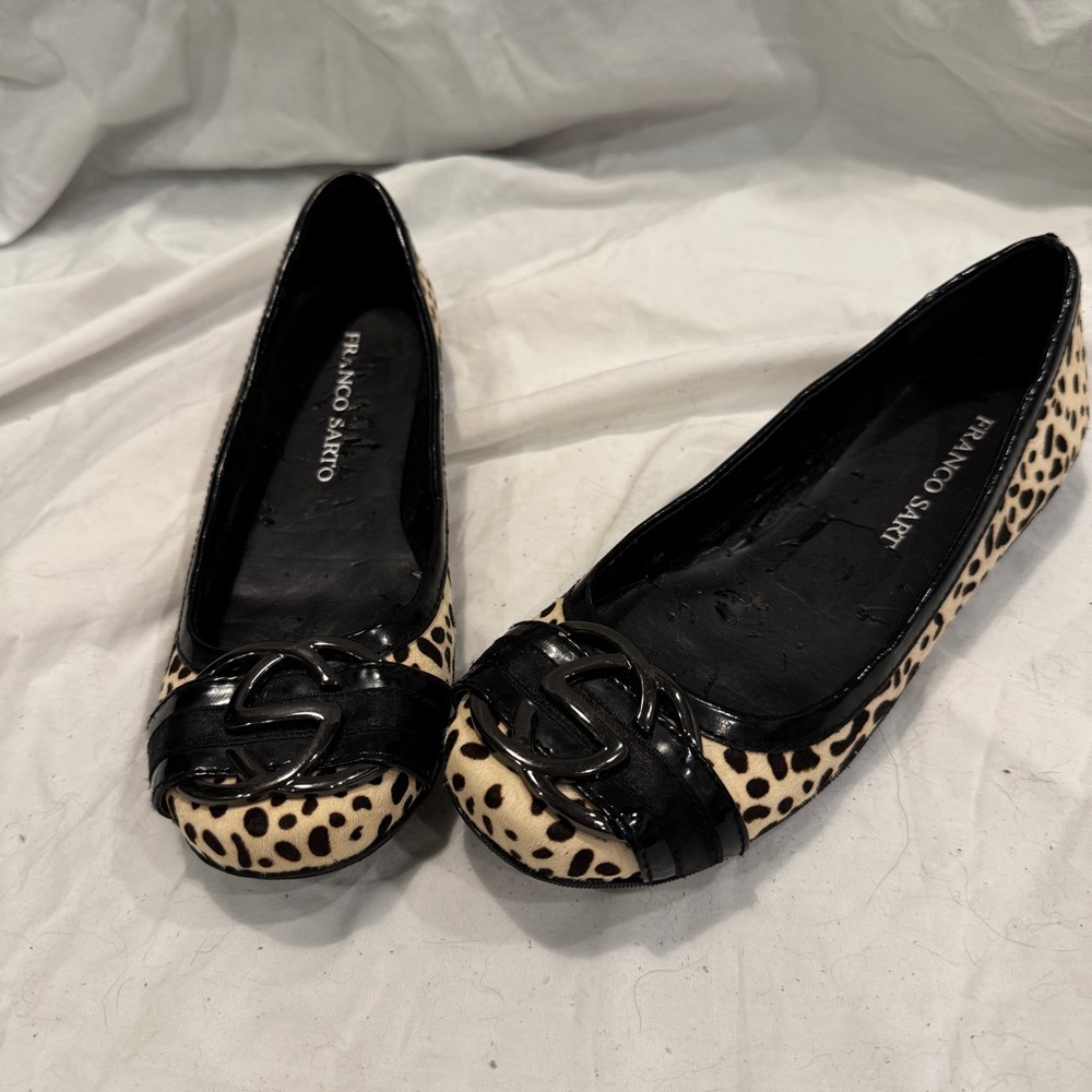Franco Sarto leopard print calf hair flats